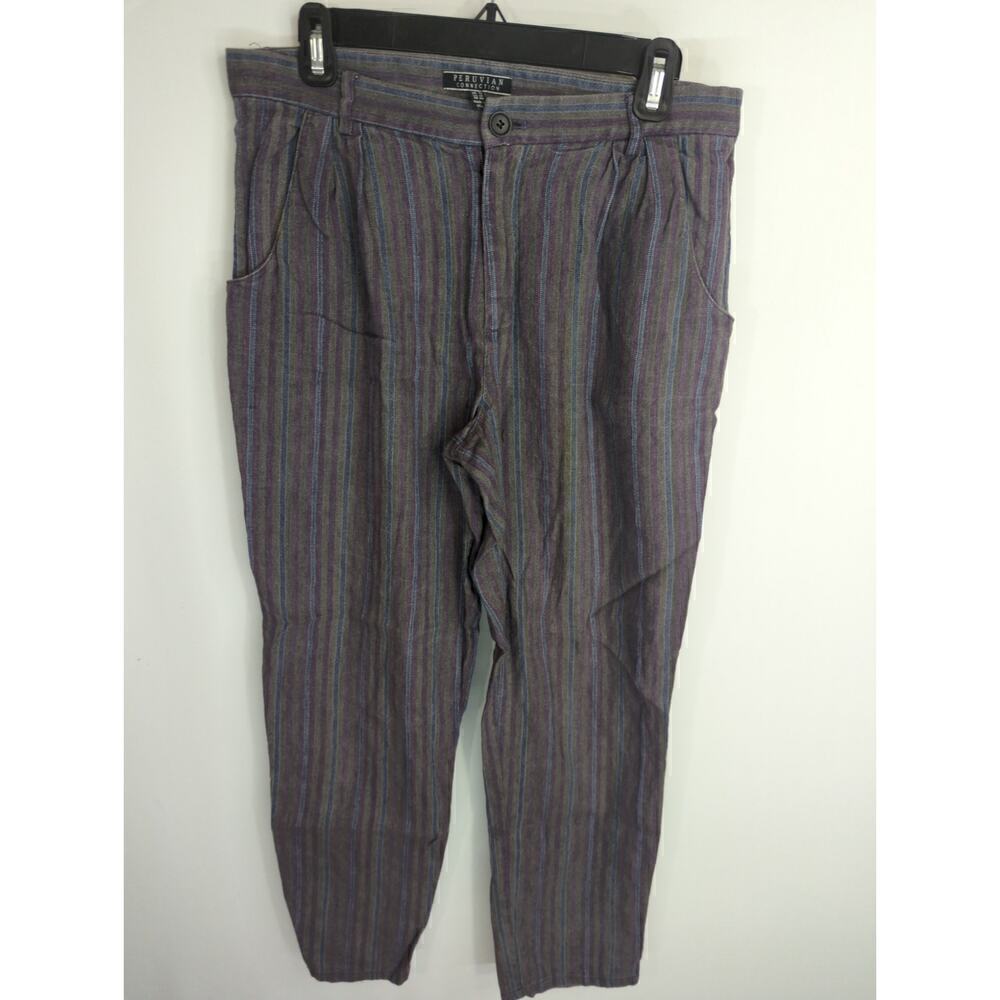 Peruvian Connection Women's Striped High Rise Trouser Pant Gray Size 10